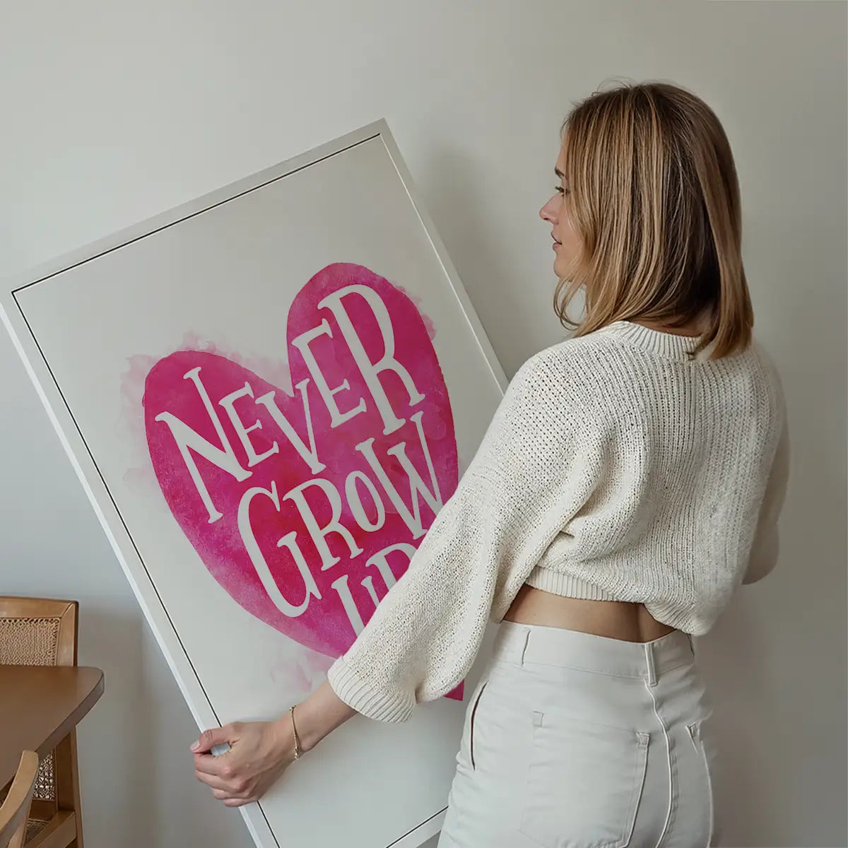 Never Grow Up Heart Type Pink Print