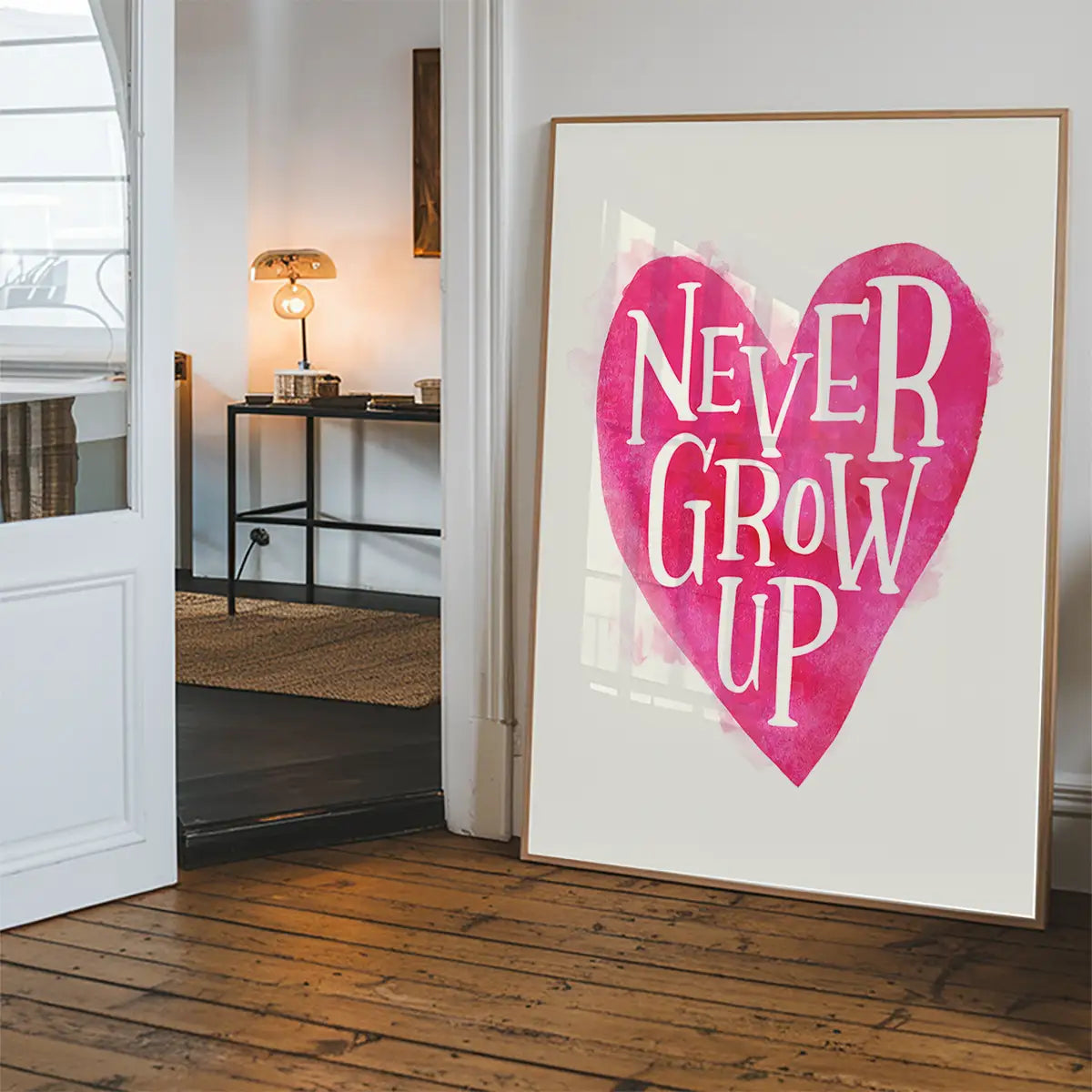 Never Grow Up Heart Type Pink Print