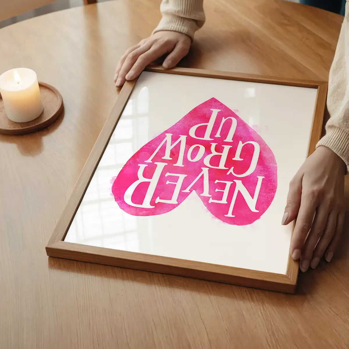 Never Grow Up Heart Type Pink Print