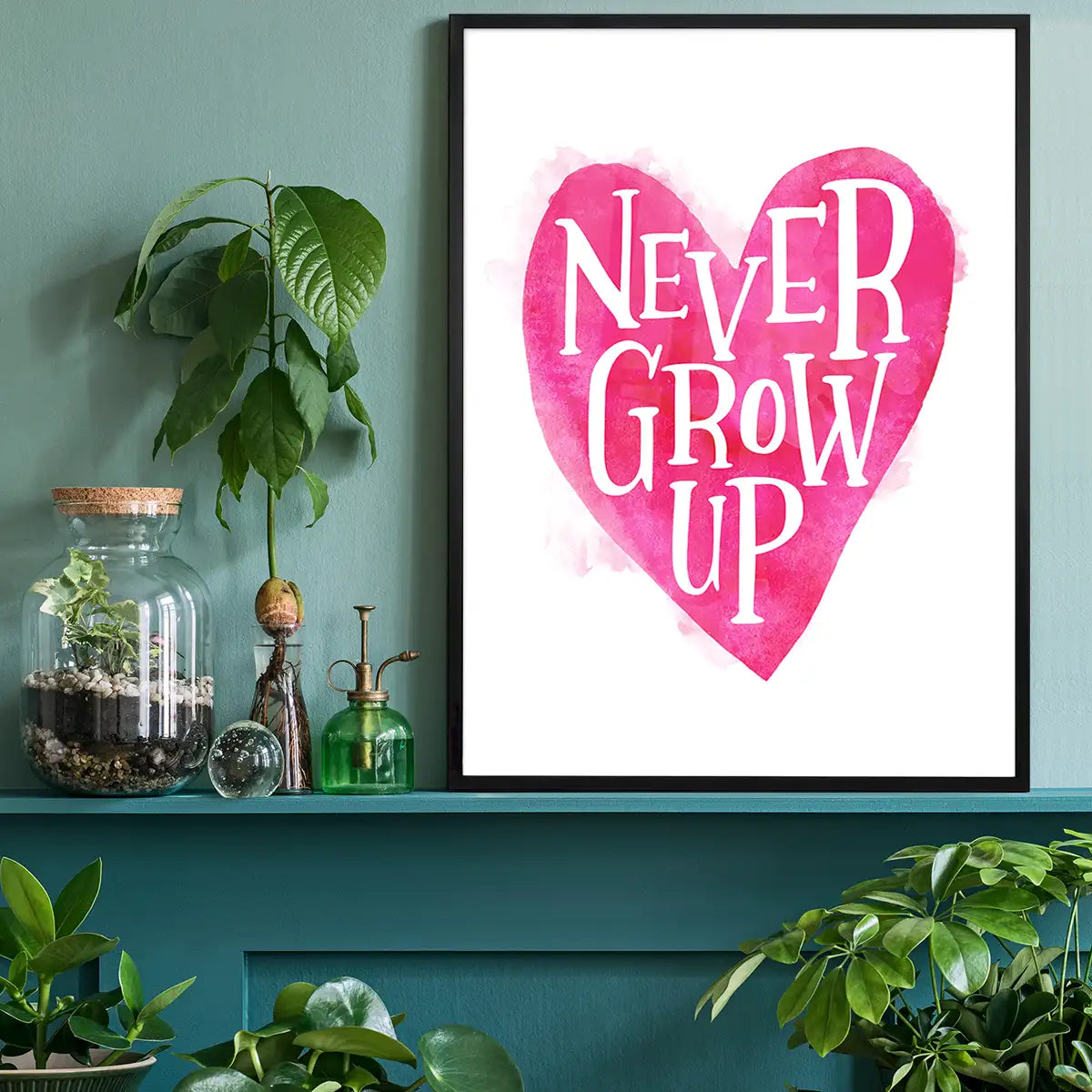 Never Grow Up Heart Type Pink Print