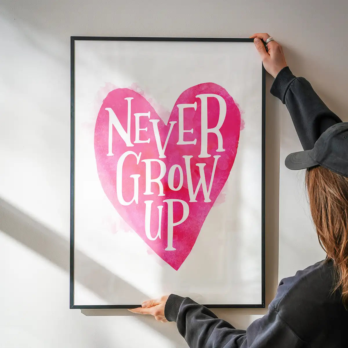 Never Grow Up Heart Type Pink Print