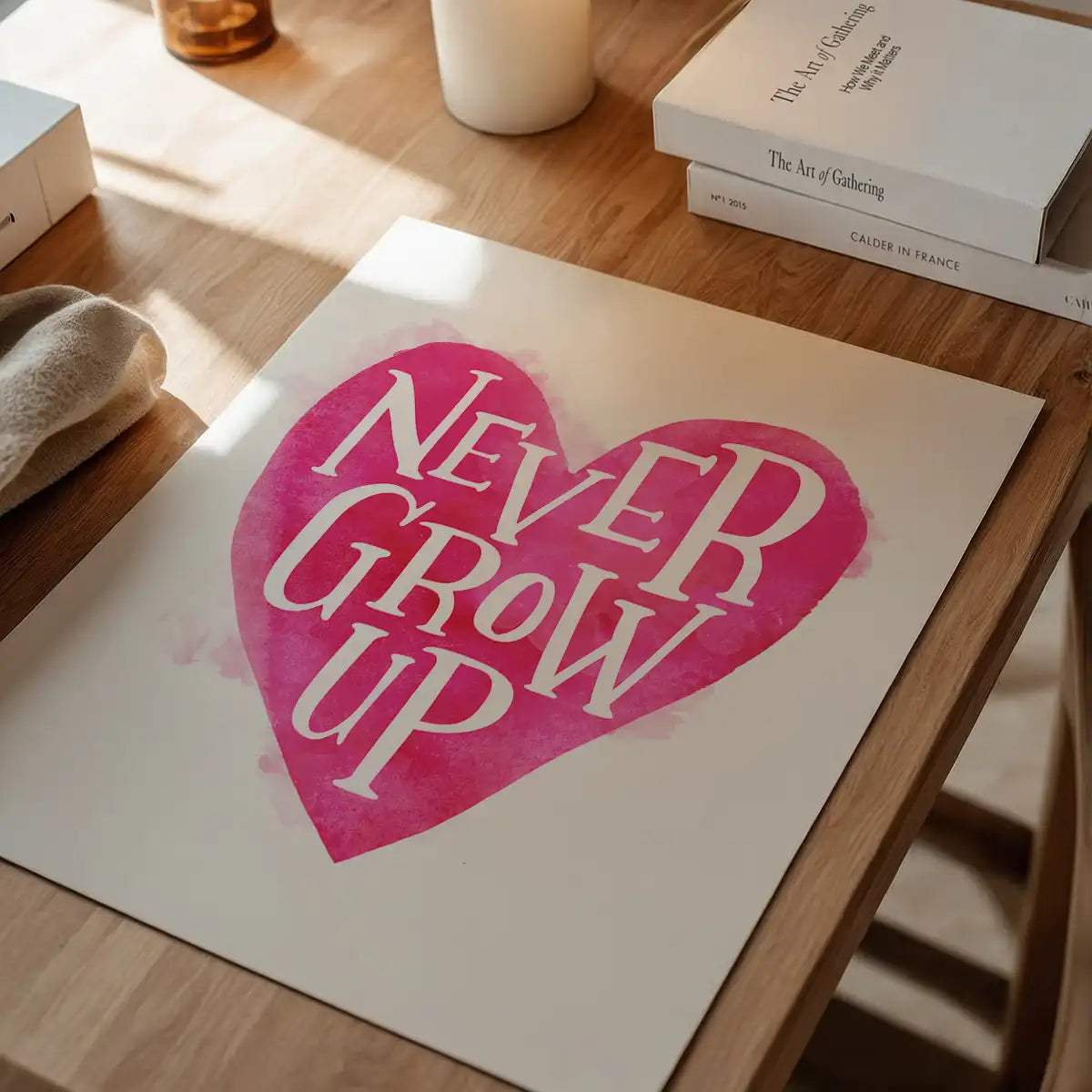 Never Grow Up Heart Type Pink Print