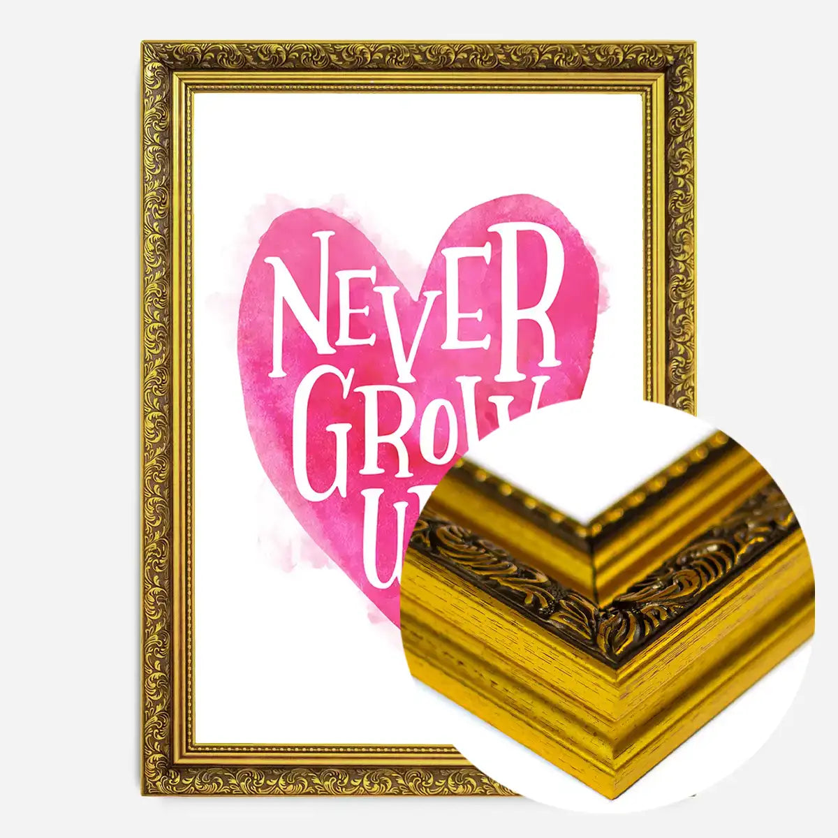 Never Grow Up Heart Type Pink Print