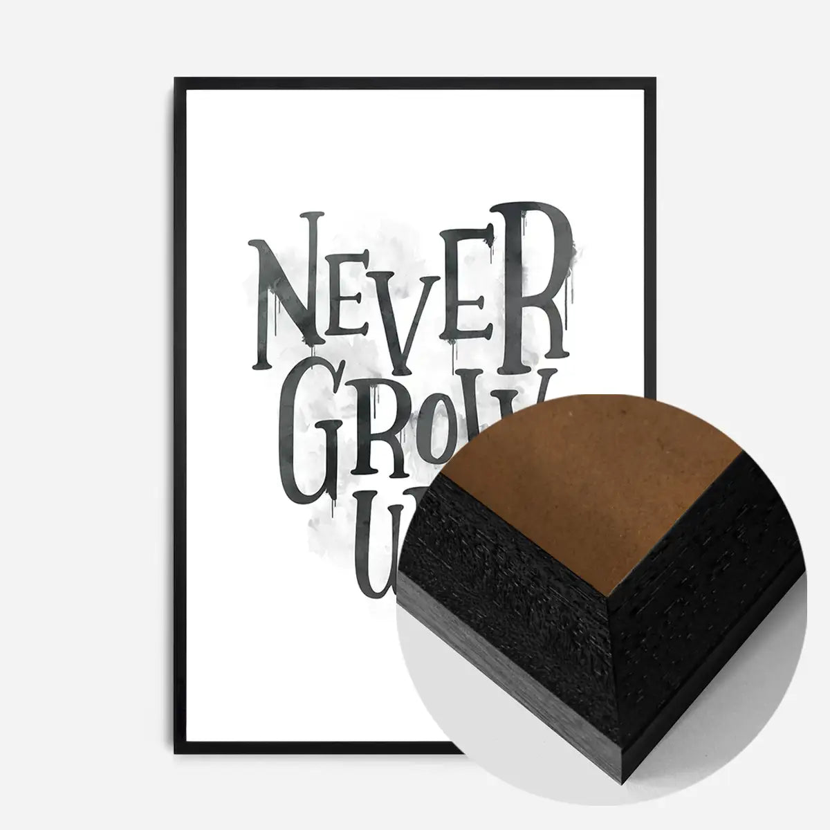 Never Grow Up Heart Type White Print
