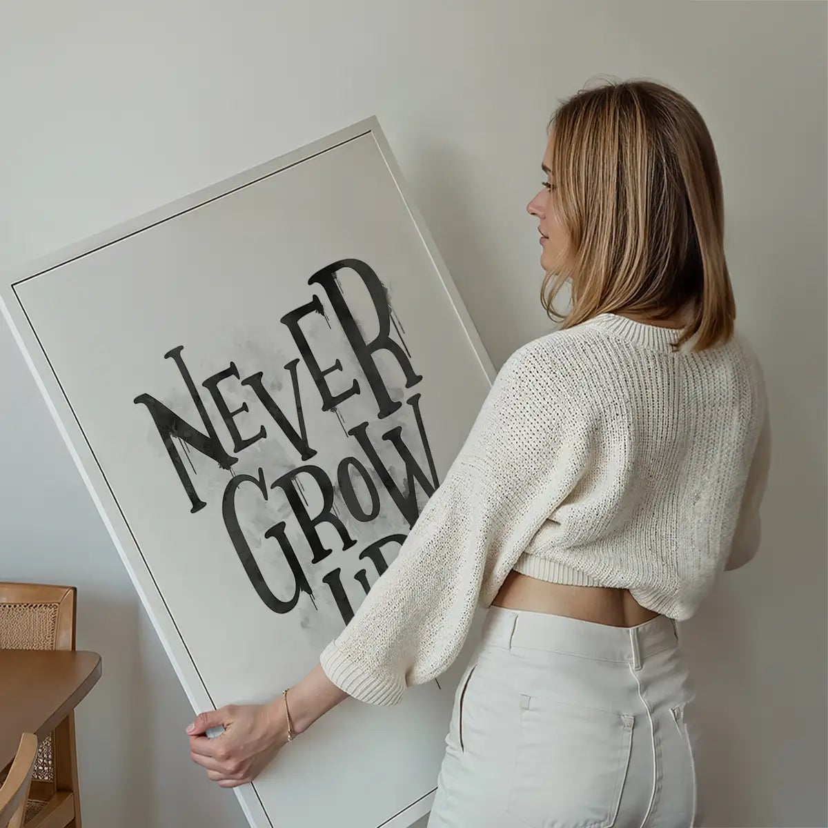 Never Grow Up Heart Type White Print