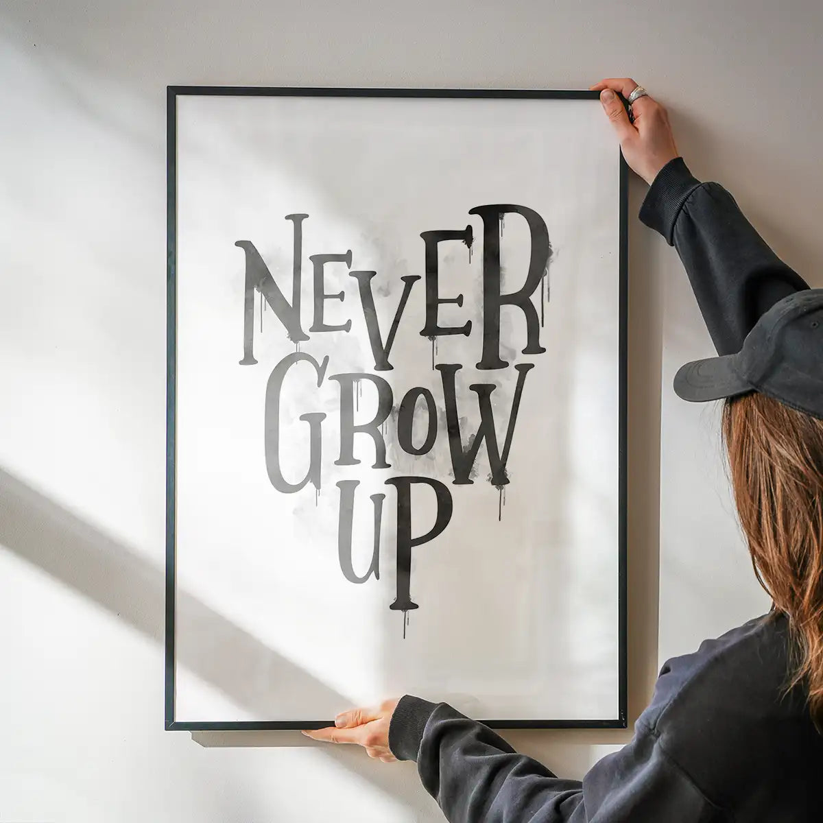 Never Grow Up Heart Type White Print