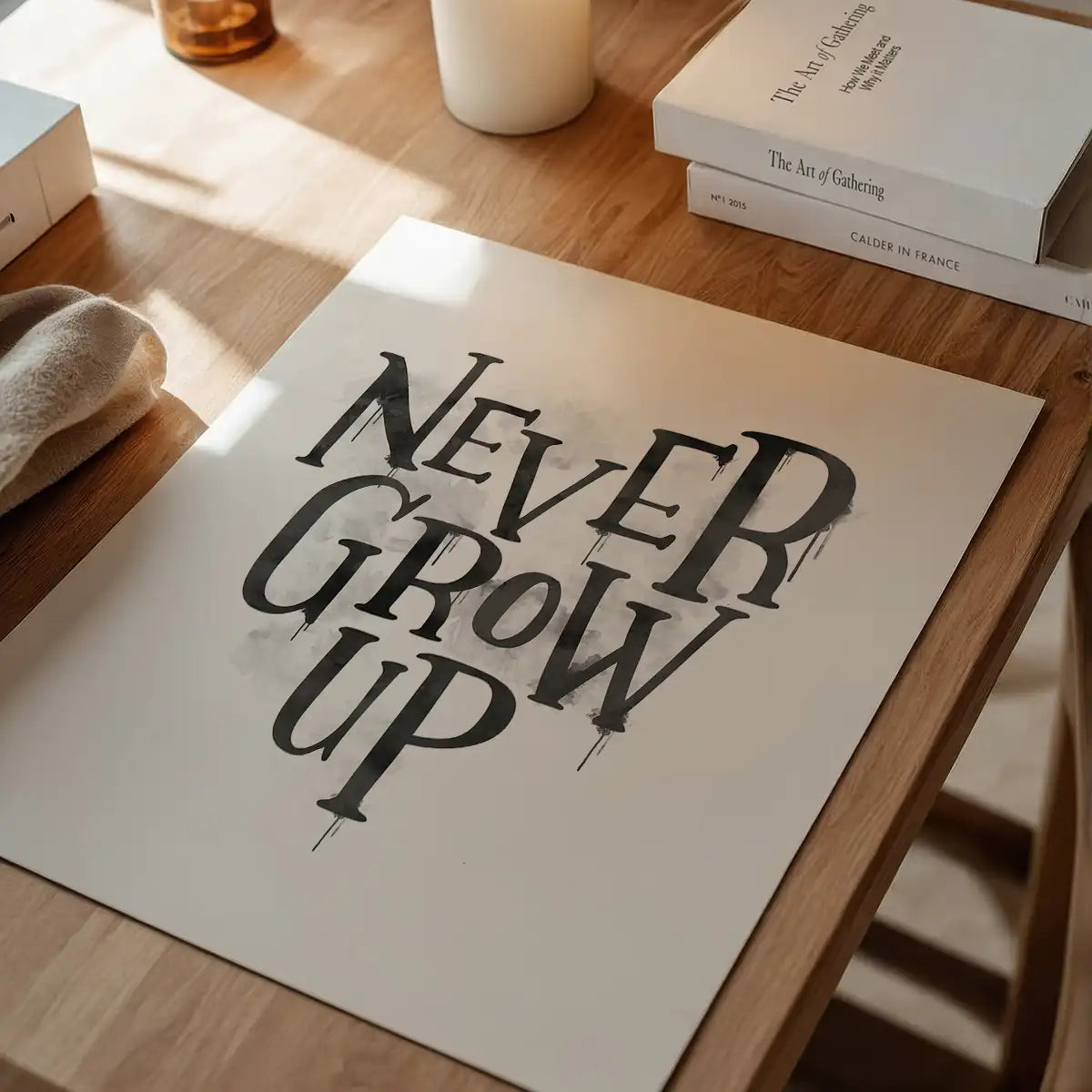 Never Grow Up Heart Type White Print