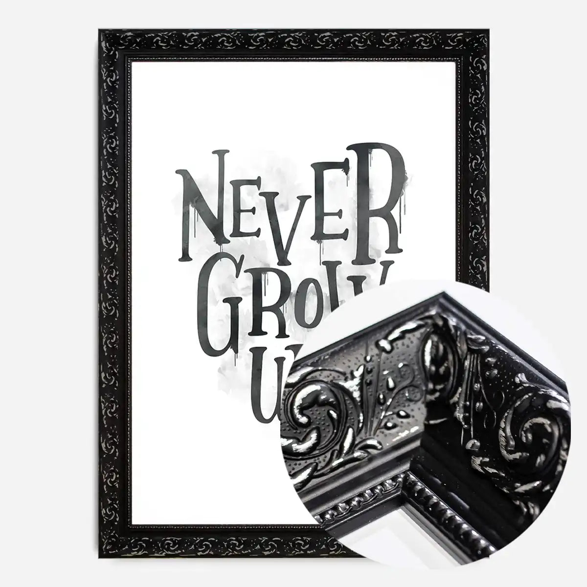 Never Grow Up Heart Type White Print