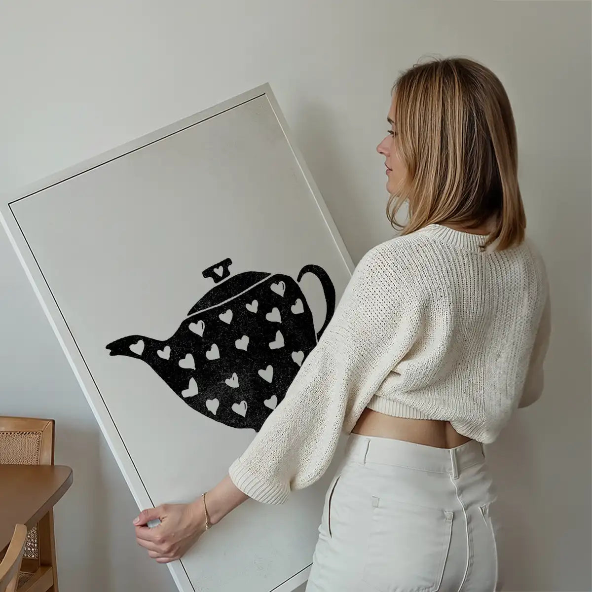 Teapot Silhouette Hearts Print