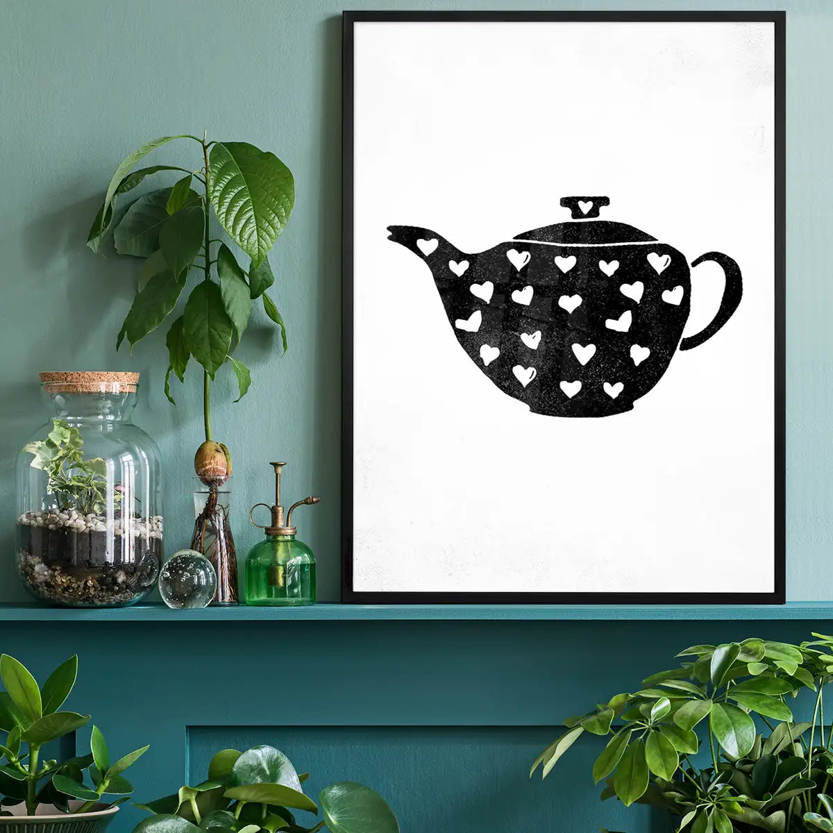 Teapot Silhouette Hearts Print