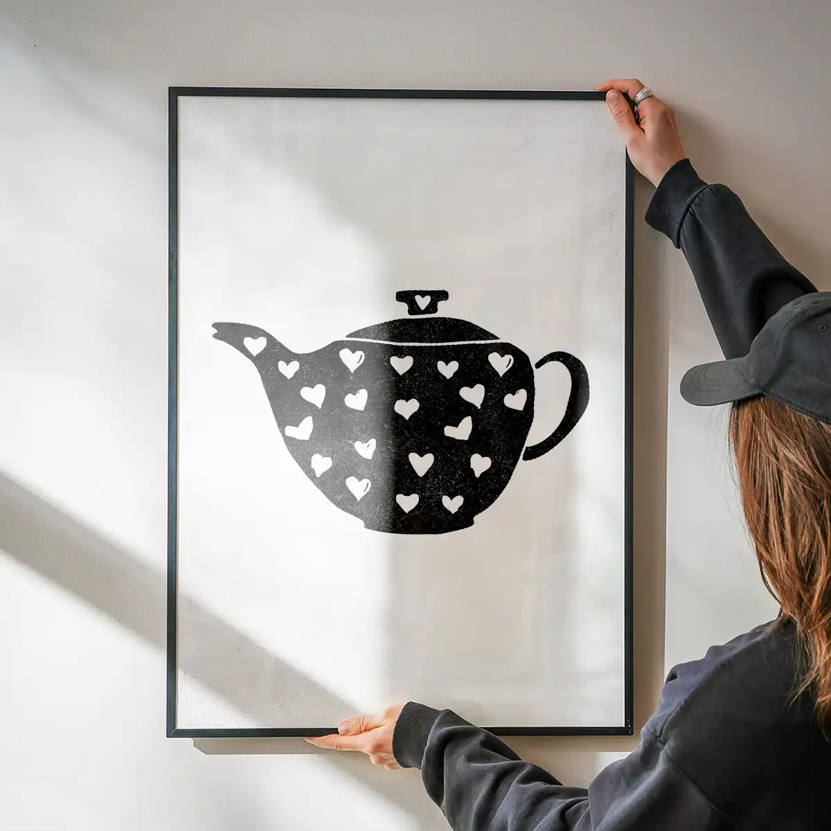 Teapot Silhouette Hearts Print