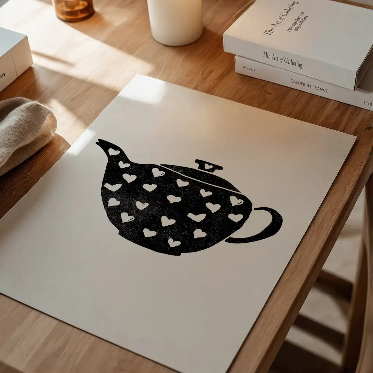 Teapot Silhouette Hearts Print