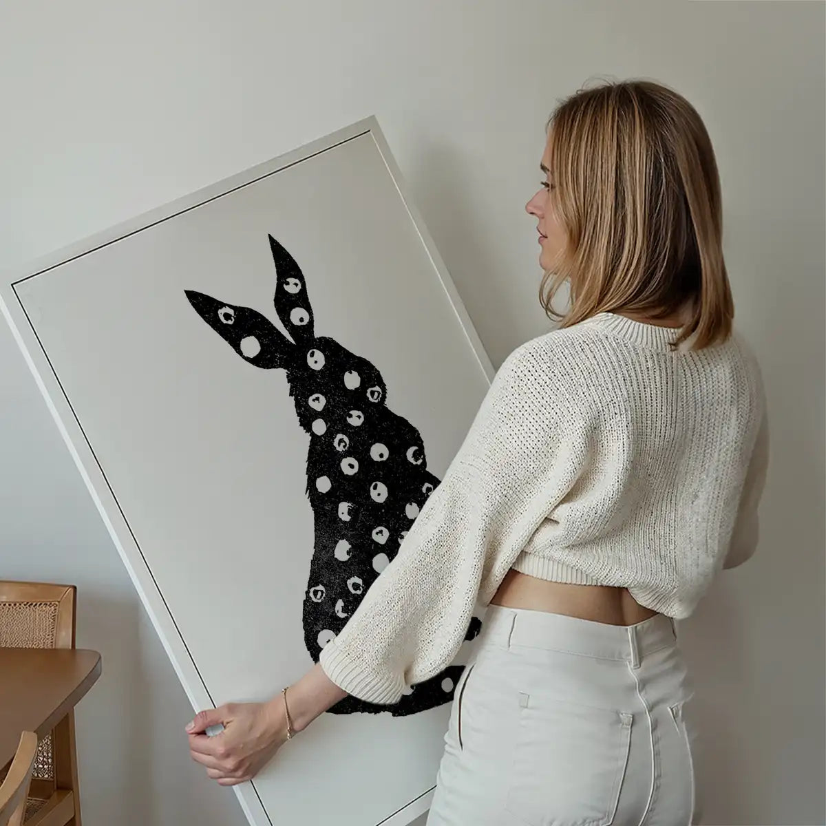 Bunny Rabbit Silhouette Polkadot Print