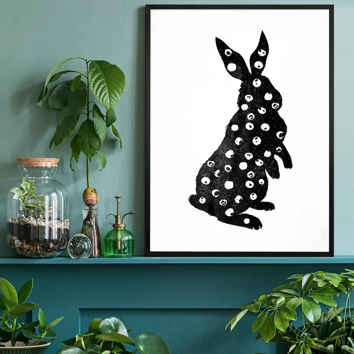 Bunny Rabbit Silhouette Polkadot Print