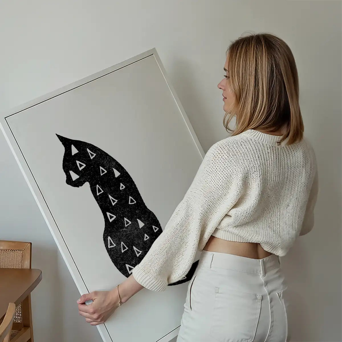 Cat Silhouette Triangles Print