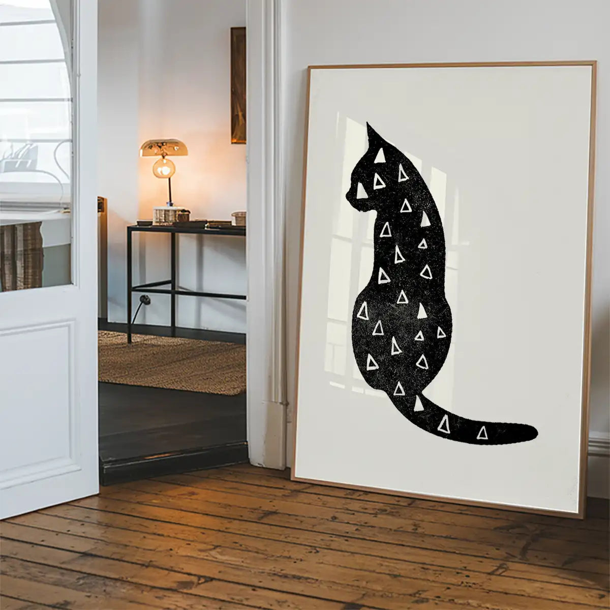 Cat Silhouette Triangles Print