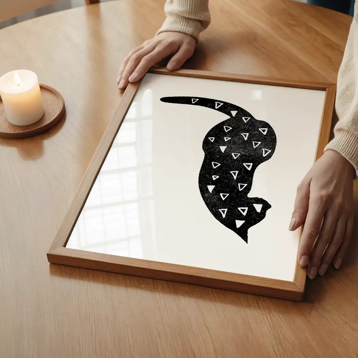 Cat Silhouette Triangles Print