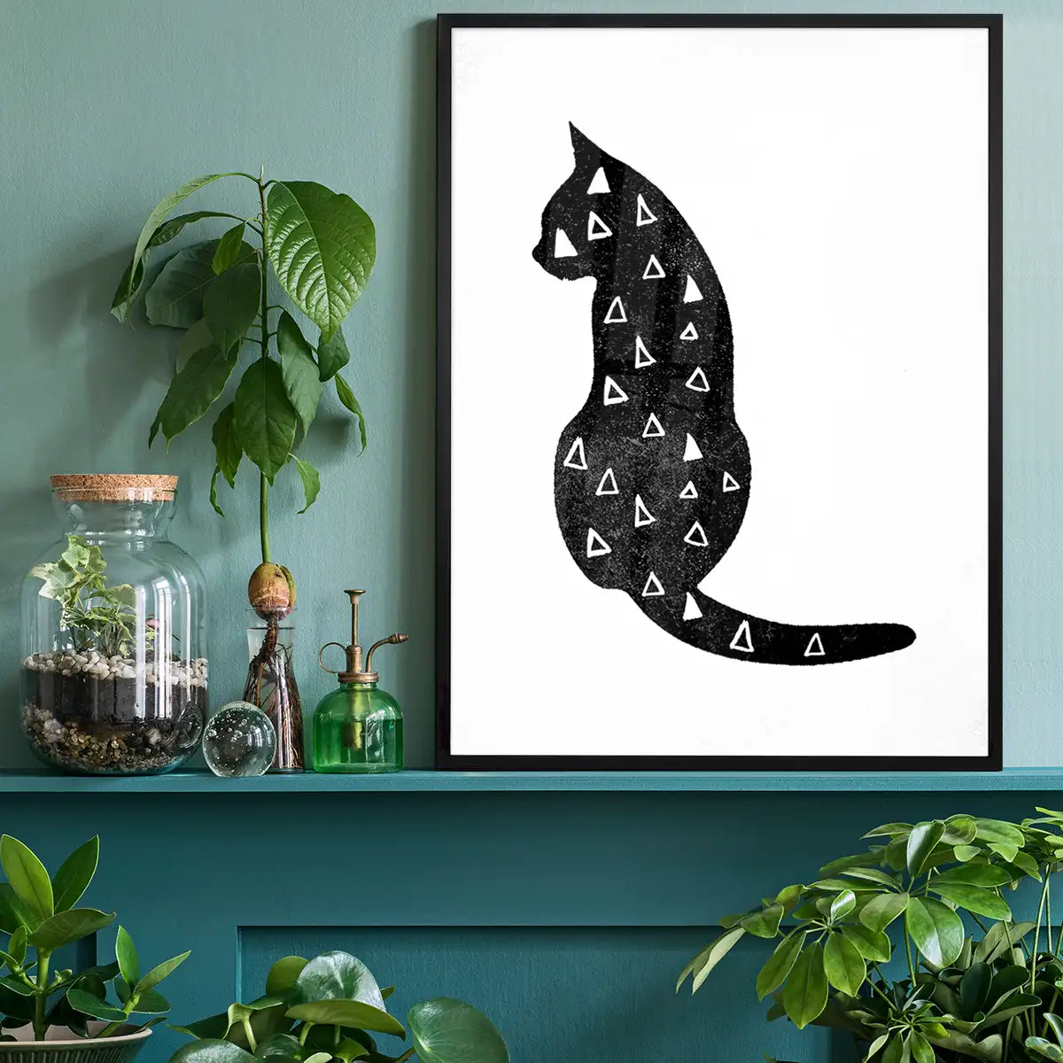 Cat Silhouette Triangles Print