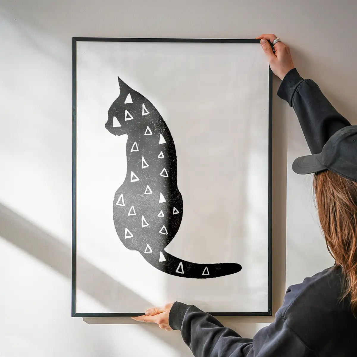 Cat Silhouette Triangles Print