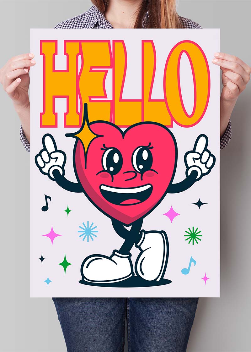 Hello Heart Cartoon Kids Print – InkAndDrop
