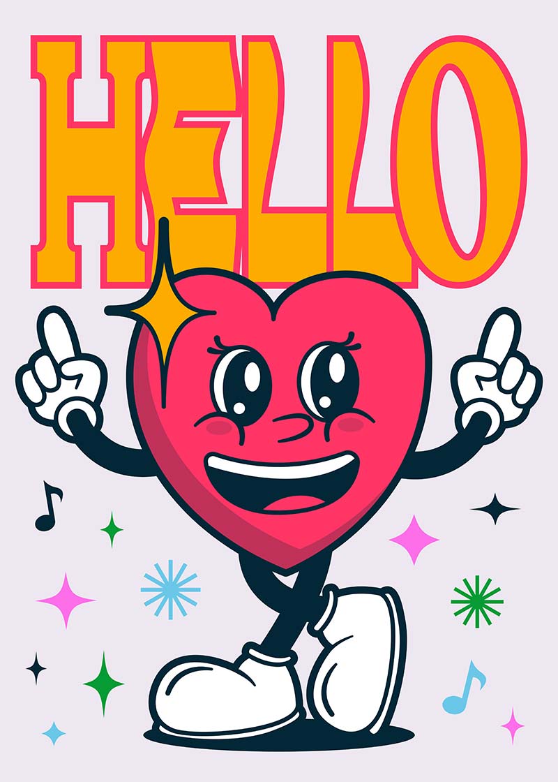 Hello Heart Cartoon Kids Print