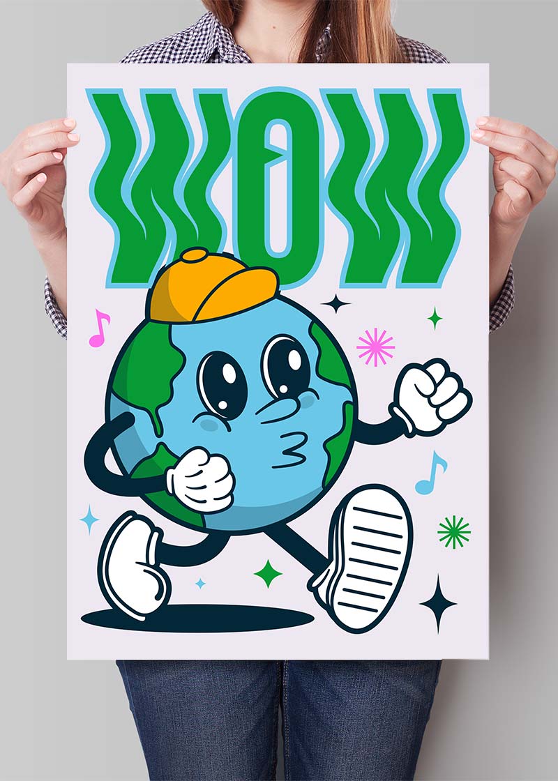 Wow Earth Cartoon Kids Print