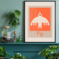 Fly Postage Stamp Style Kids Print