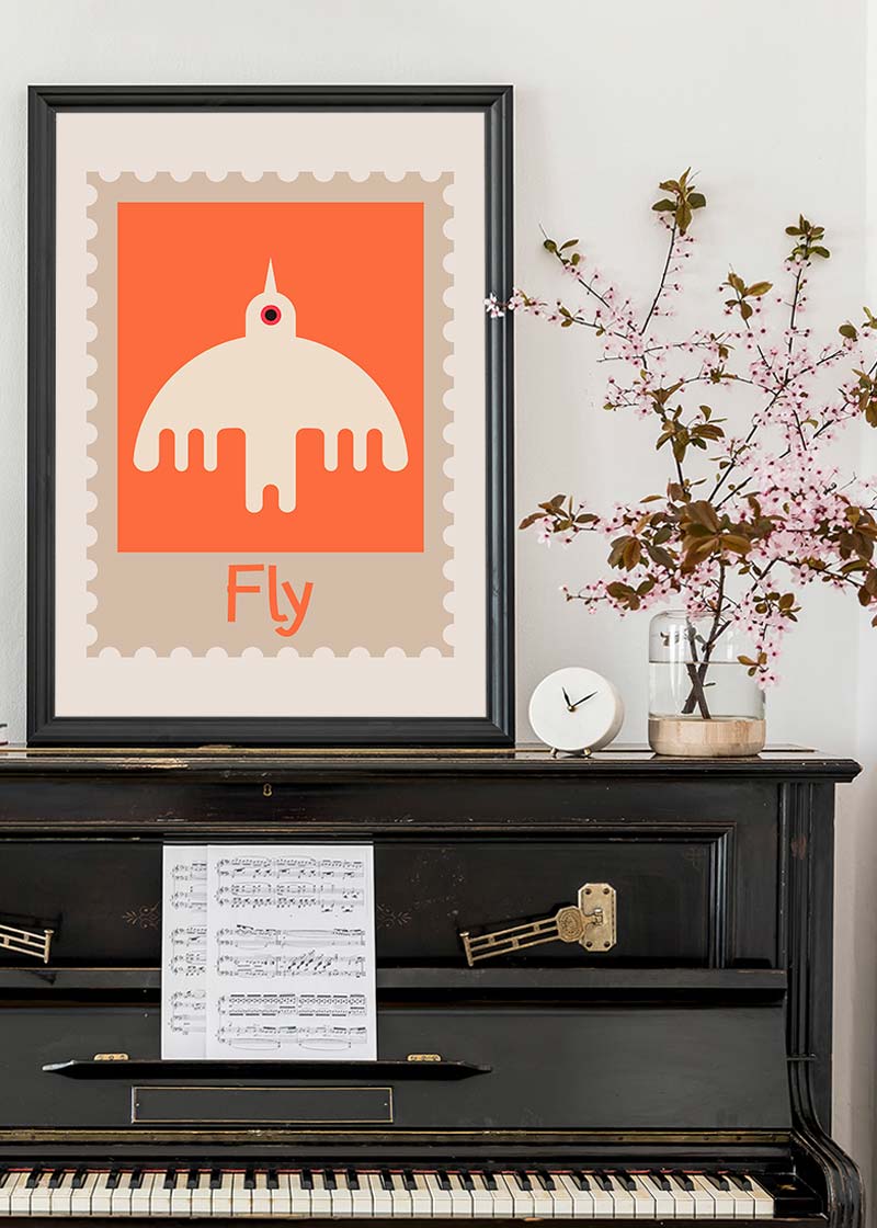 Fly Postage Stamp Style Kids Print