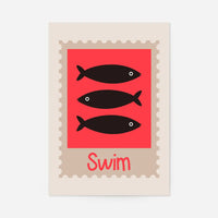 Swim Postage Stamp Style Kids Print