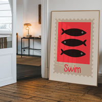 Swim Postage Stamp Style Kids Print
