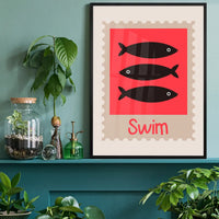 Swim Postage Stamp Style Kids Print