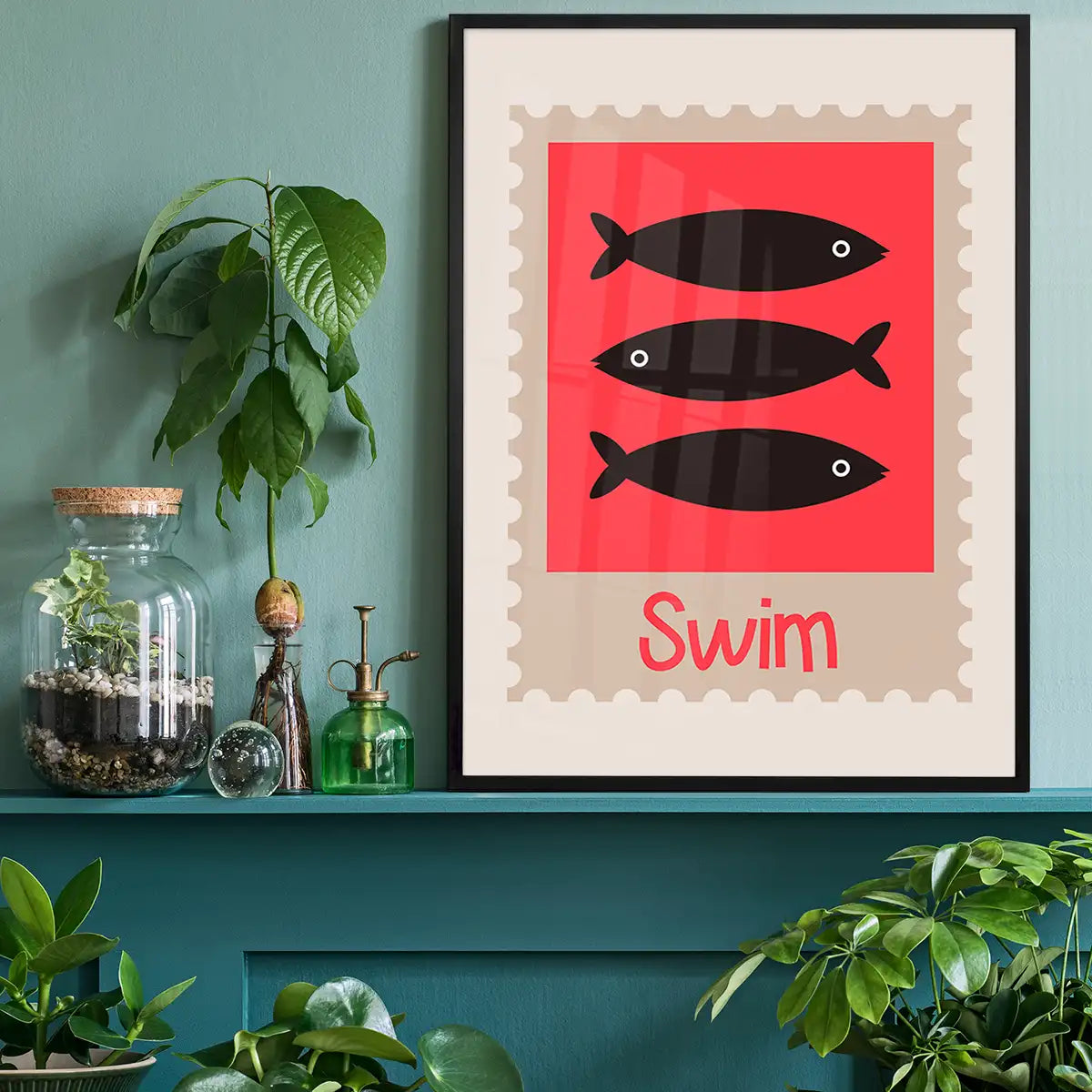 Swim Postage Stamp Style Kids Print