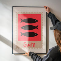 Swim Postage Stamp Style Kids Print