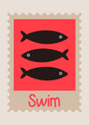 Swim Postage Stamp Style Kids Print