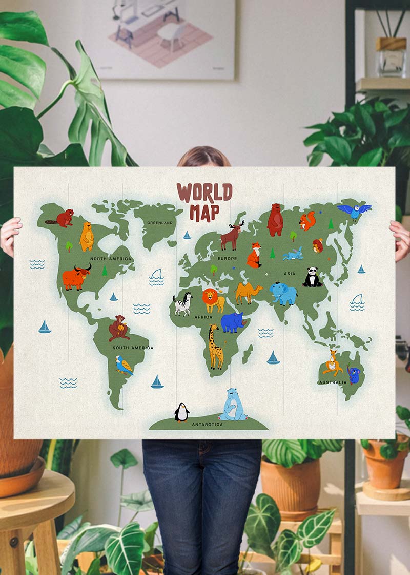 Illustrated World Map Educational Kids Print