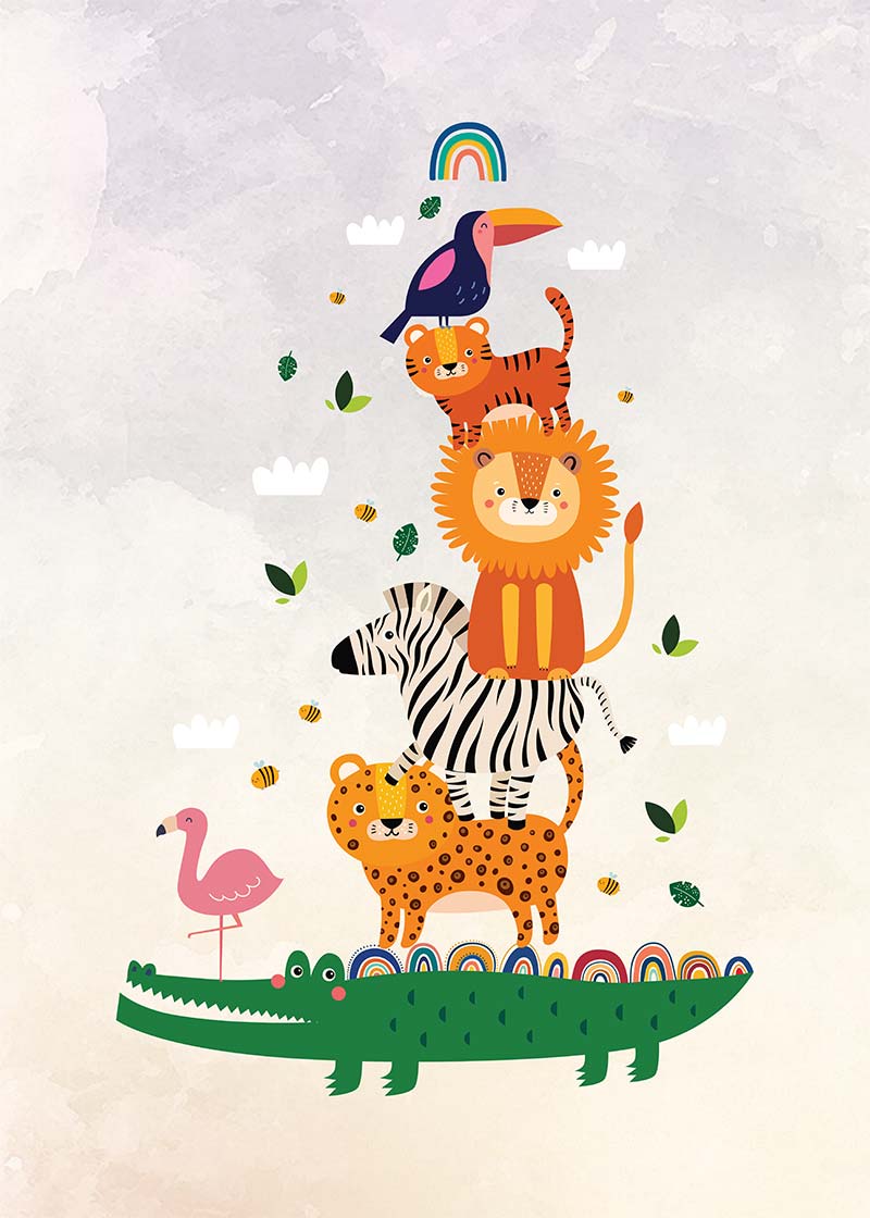 Pile of Animals Kids Illustration Print