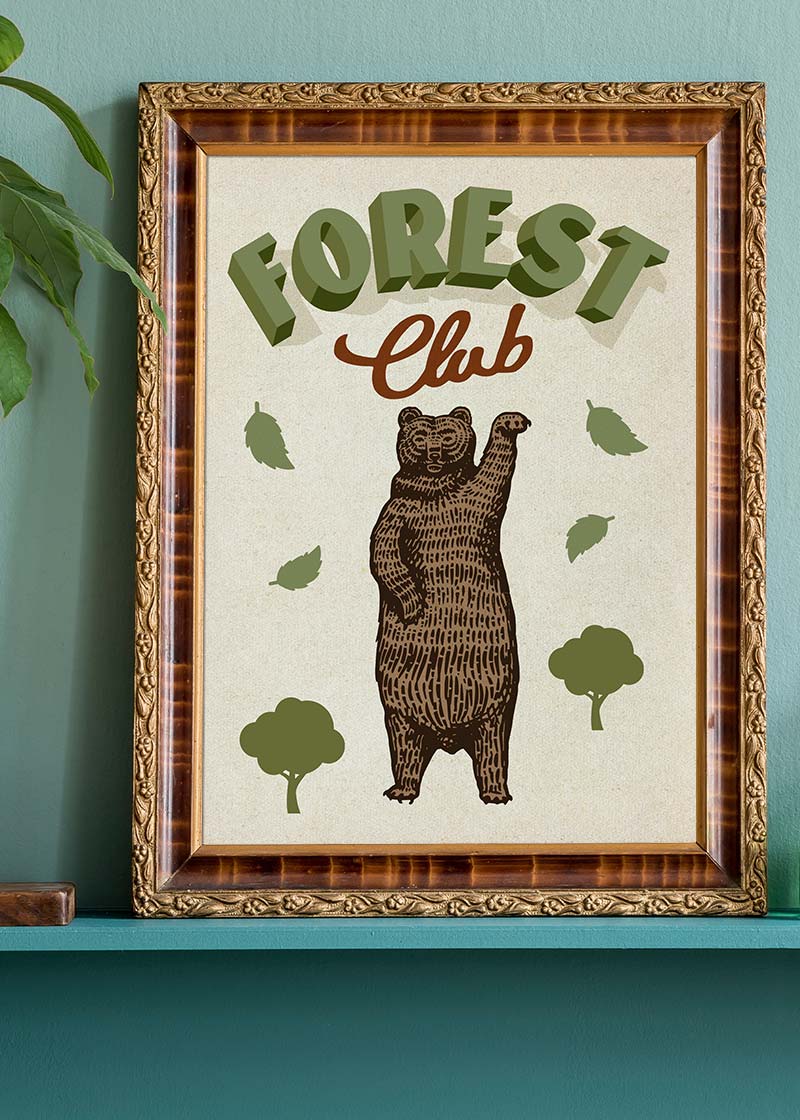 Forest Club Bear Illustration Kids Print