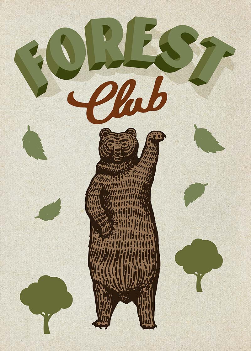 Forest Club Bear Illustration Kids Print