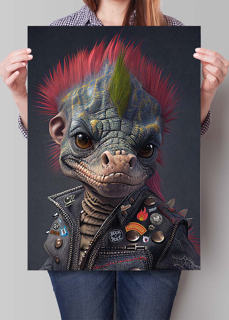 Dinosaur Punk Kids Animal Portrait Print