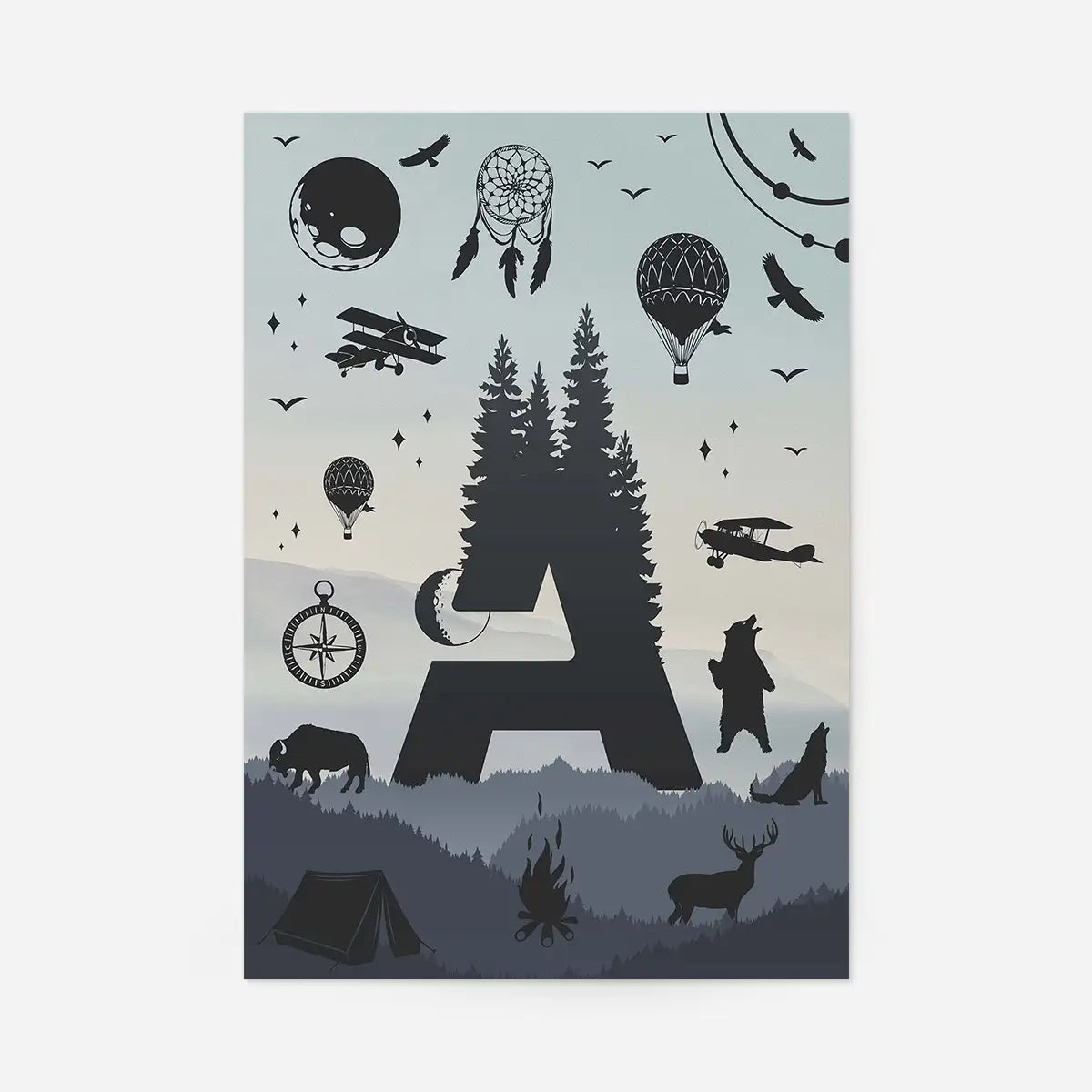 Single Outdoor Wilderness Letter Personalised Initial Print