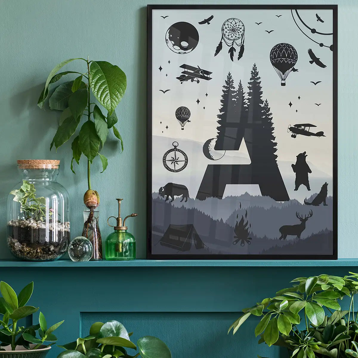 Single Outdoor Wilderness Letter Personalised Initial Print