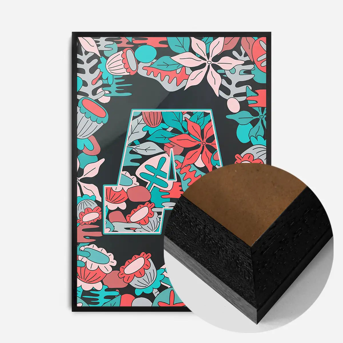 Single Pattern Leafy Letter Personalised Initial Teal Print
