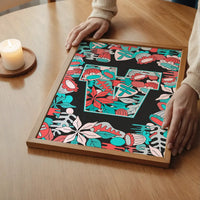 Single Pattern Leafy Letter Personalised Initial Teal Print