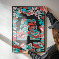 Single Pattern Leafy Letter Personalised Initial Teal Print