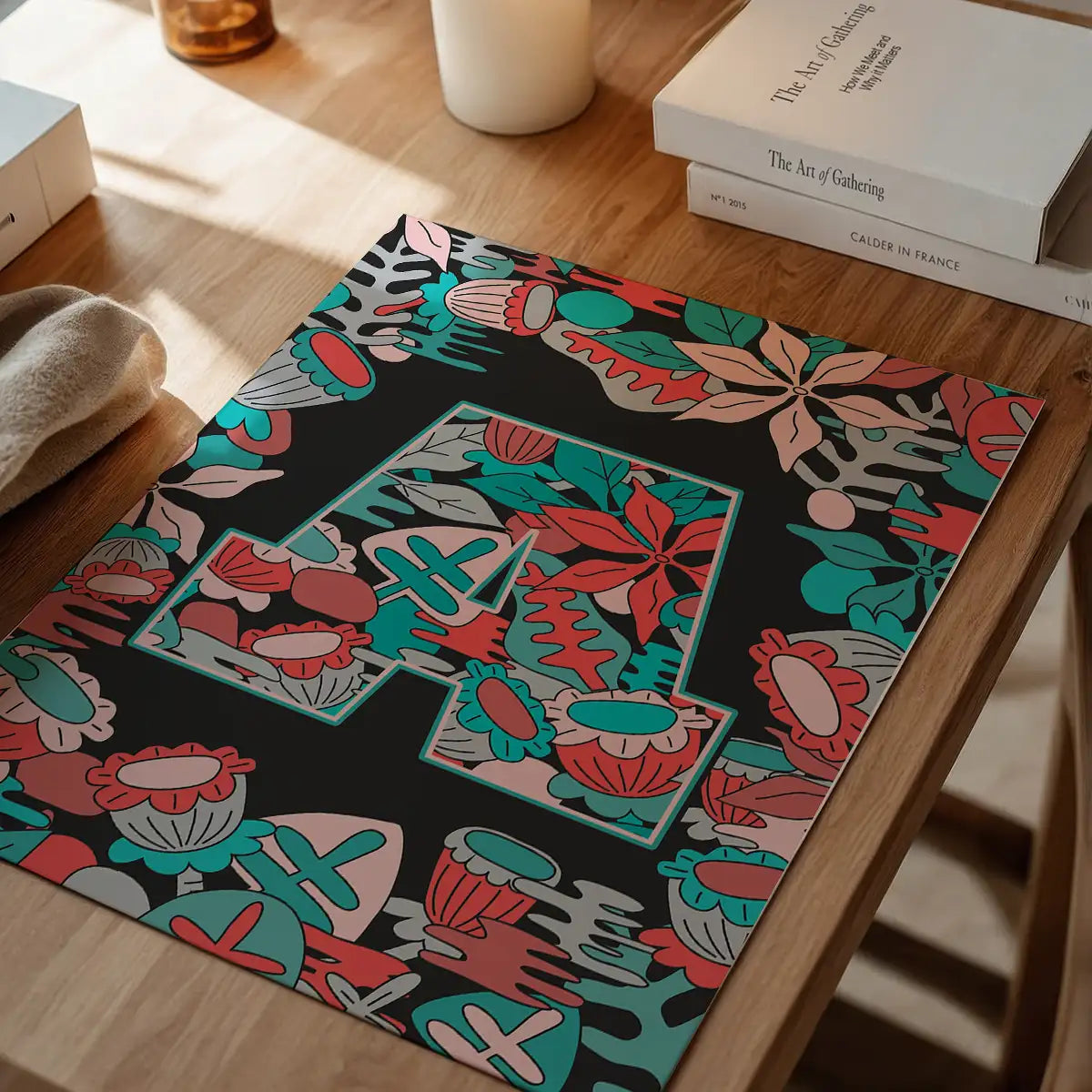 Single Pattern Leafy Letter Personalised Initial Teal Print