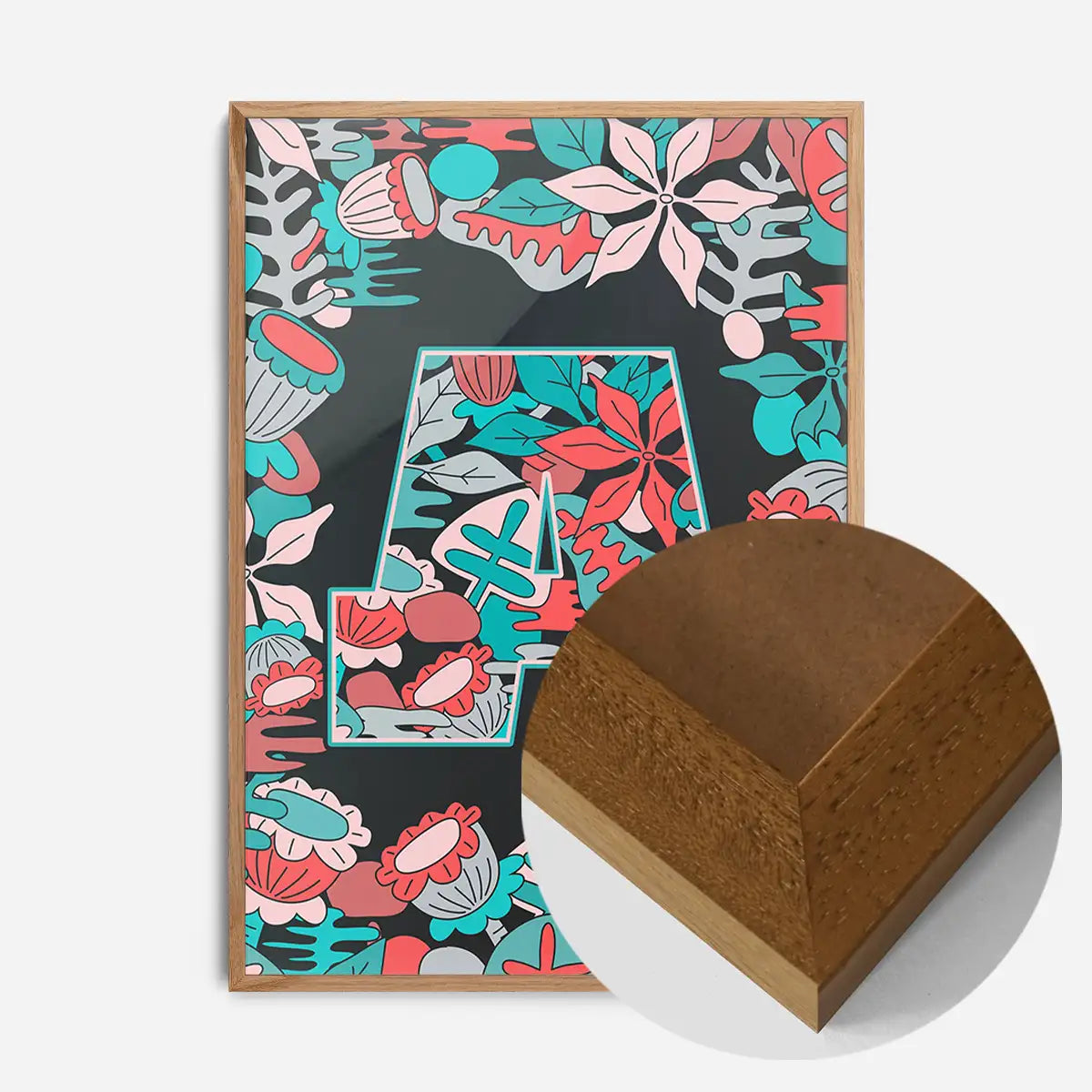 Single Pattern Leafy Letter Personalised Initial Teal Print
