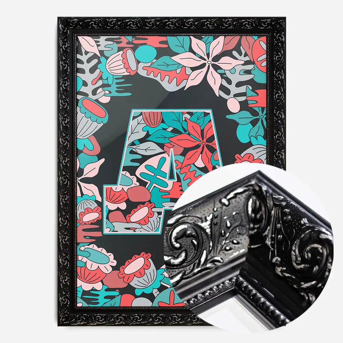 Single Pattern Leafy Letter Personalised Initial Teal Print