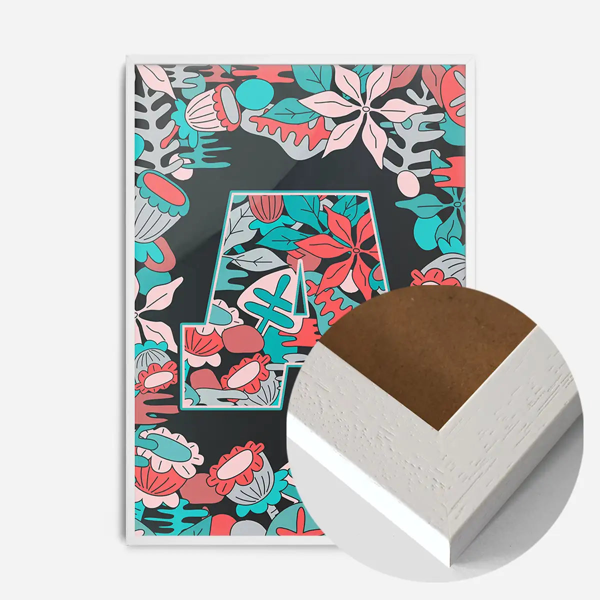 Single Pattern Leafy Letter Personalised Initial Teal Print