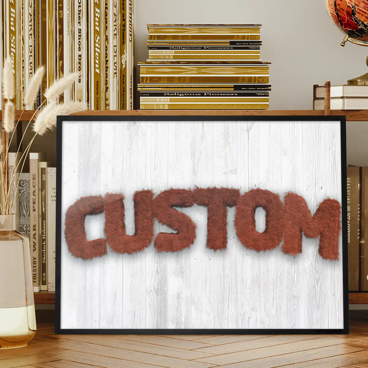 Brown Fur Style Wood Personalised Name Print