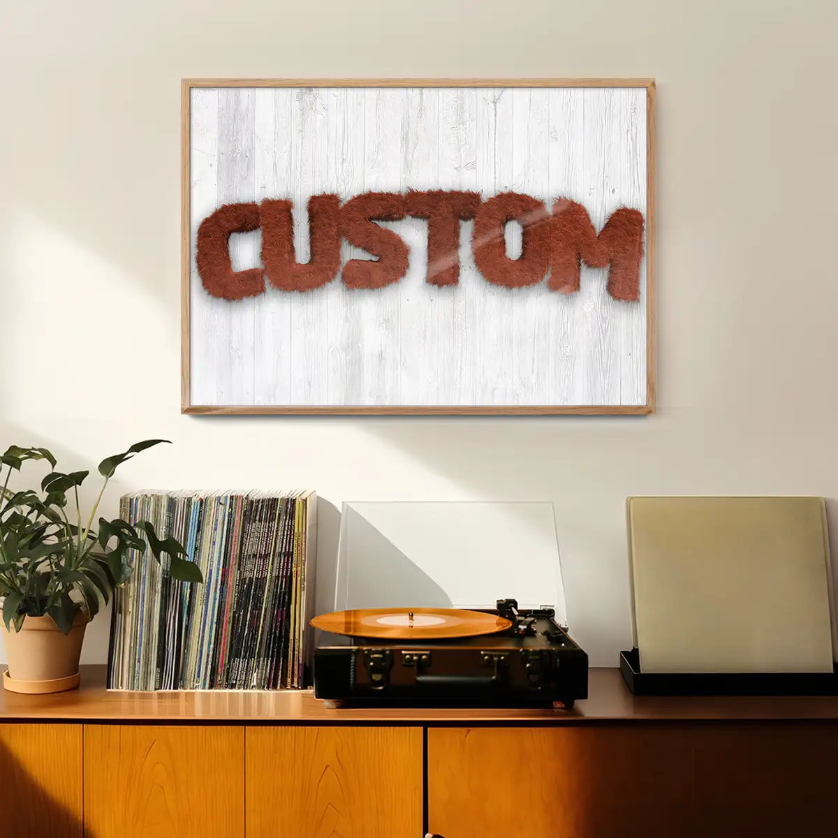 Brown Fur Style Wood Personalised Name Print